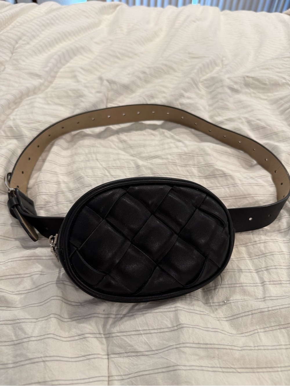 Black Quilted Oval Belt Bag